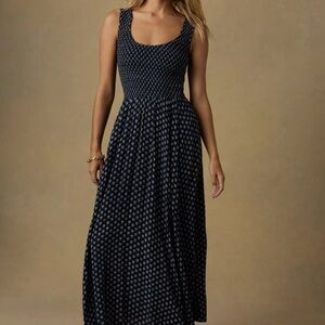 Faherty Womens Sophia Smocked Dress Navy Lotus Floral MEDIUM NWT